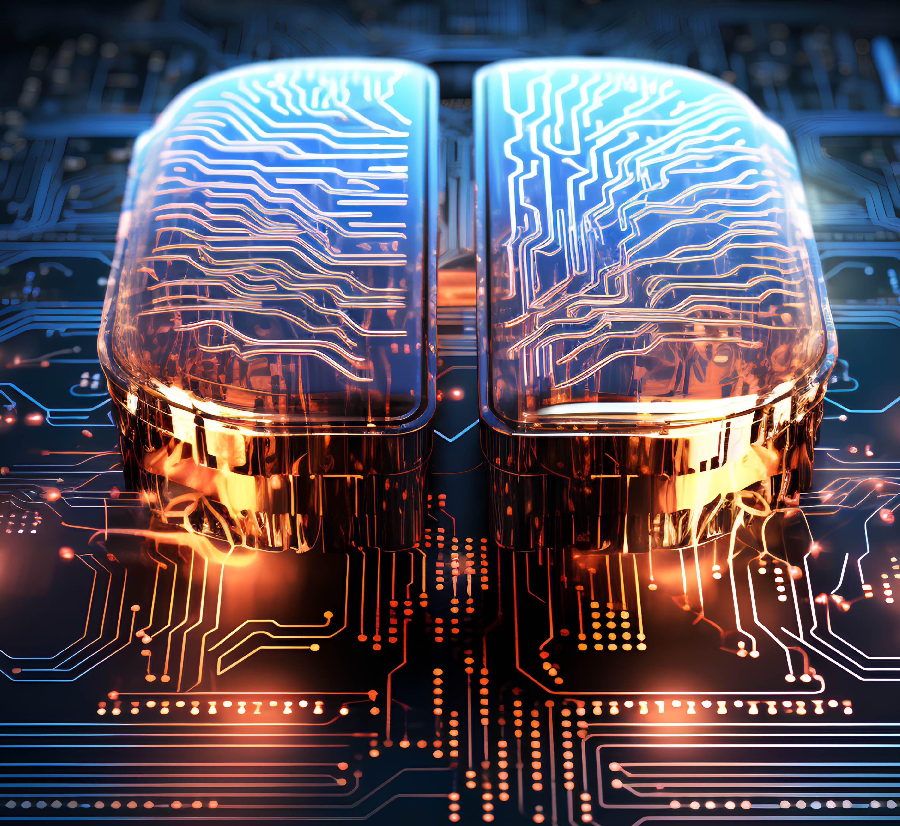 Background image of tech wires in the shape of a brain